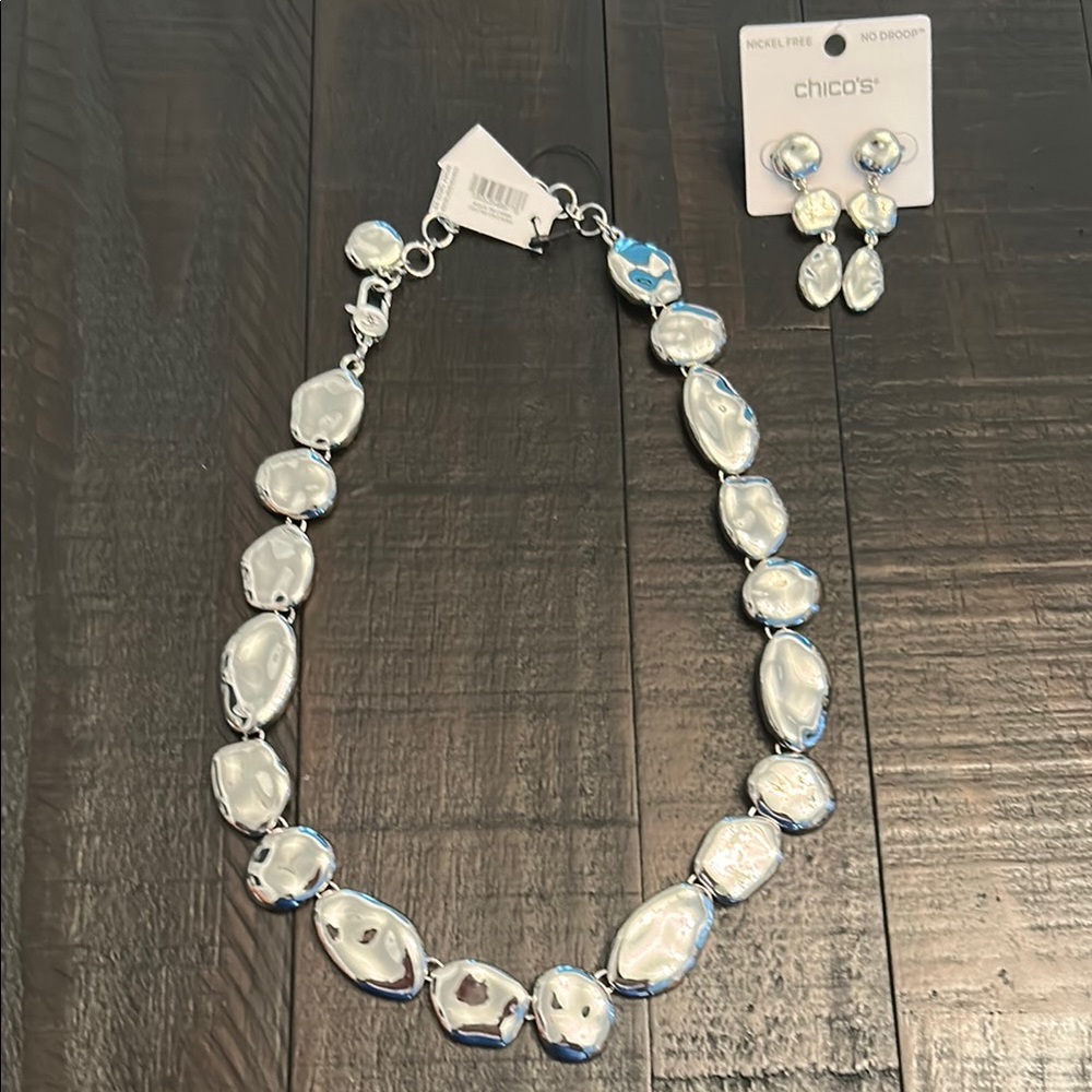 Chico's Silver Earrings and Elegant Chain Set